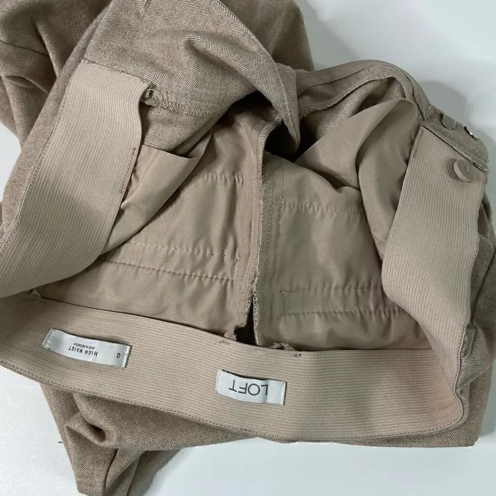 LOFT Herringbone High Waist Slim Pants (Oatmeal Melange) - 0